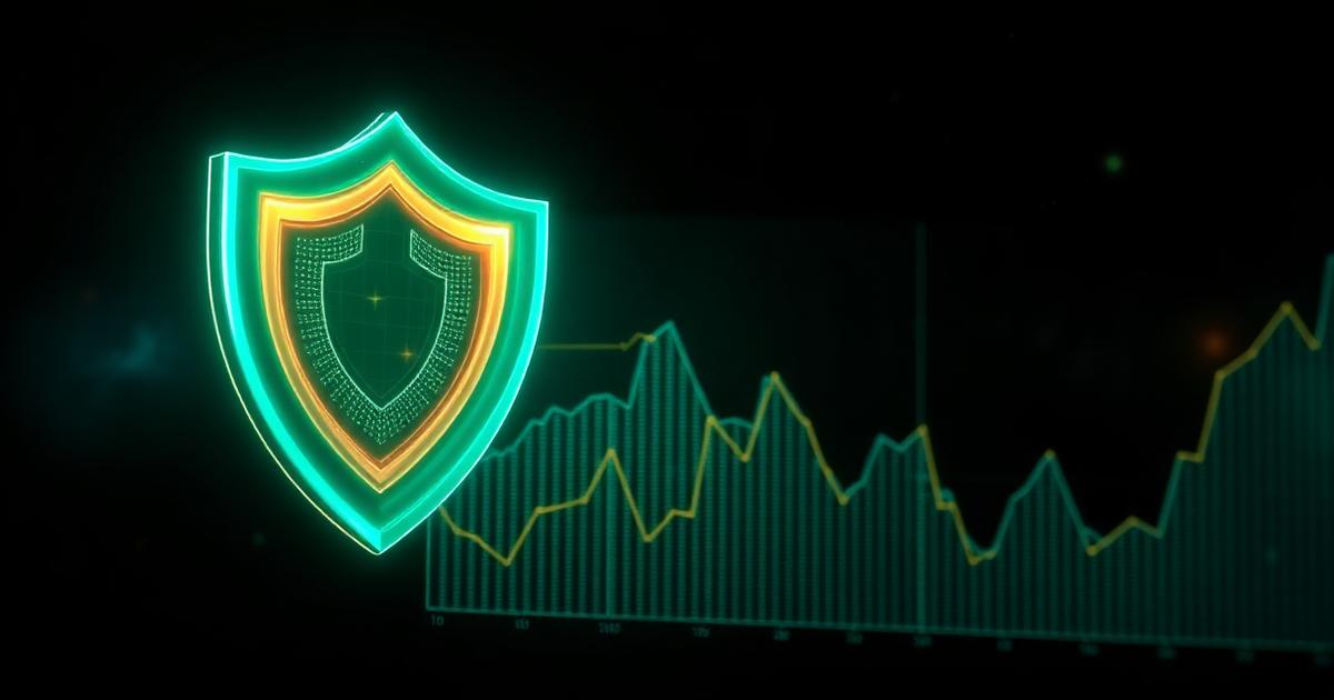 Leuchtendes Schutzschild vor einem fallenden Chart – Risikomanagement im Trading